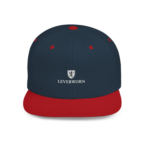 Flat Bill Snapback Hat — Leverworn Crest Embroidered Snapback Printify