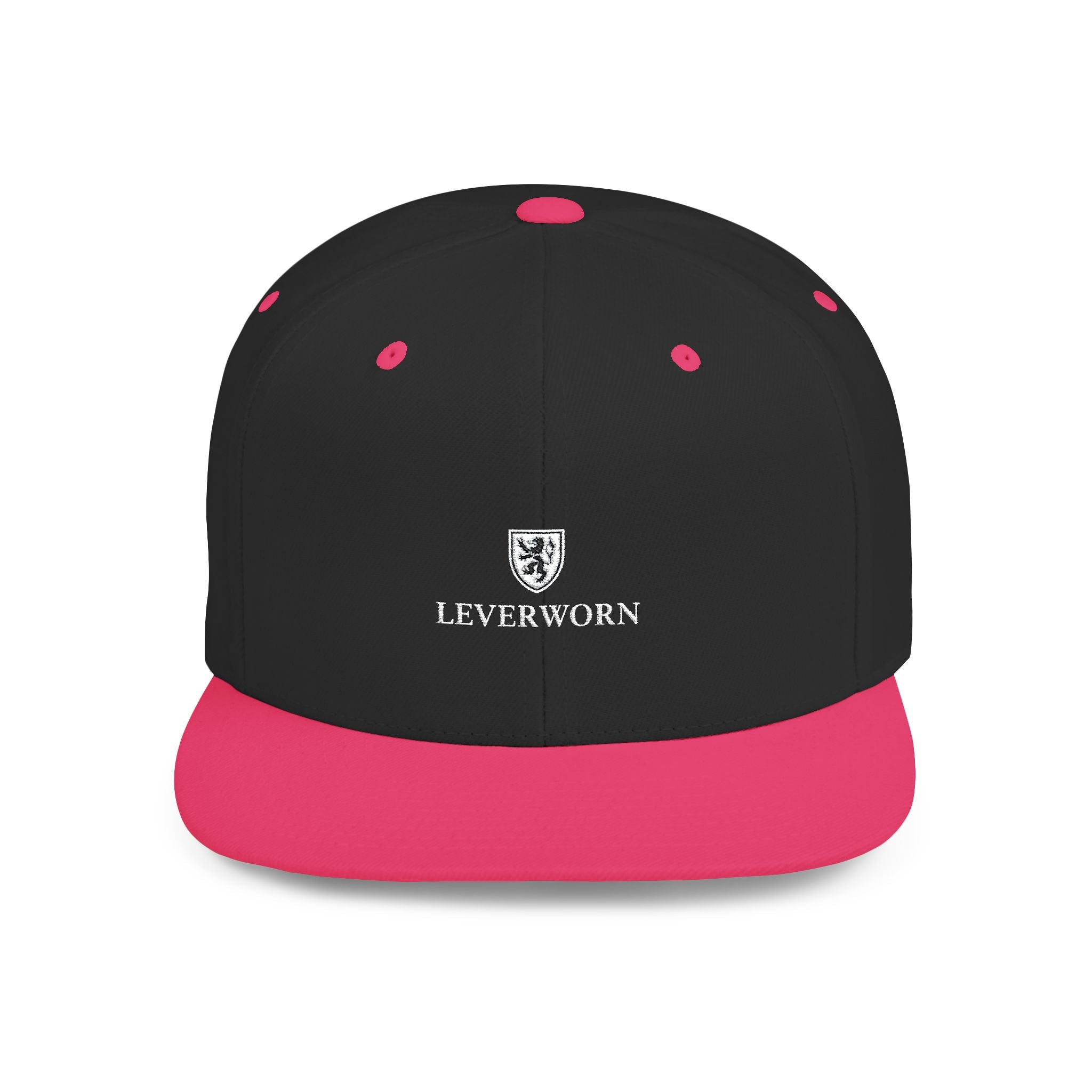 Flat Bill Snapback Hat — Leverworn Crest Embroidered Snapback Printify