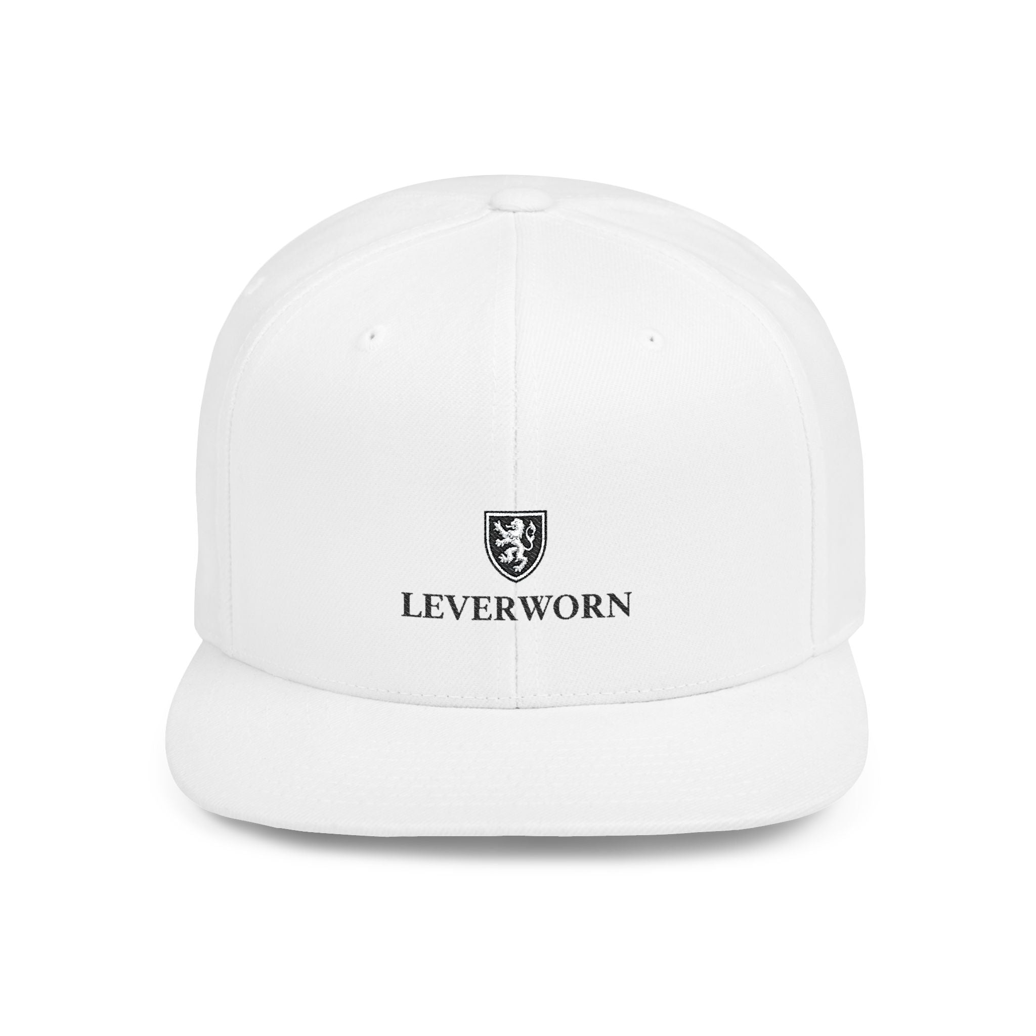 Flat Bill Snapback Hat — Minimal 'LEVERWORN' Crest Embroidered Cap Printify