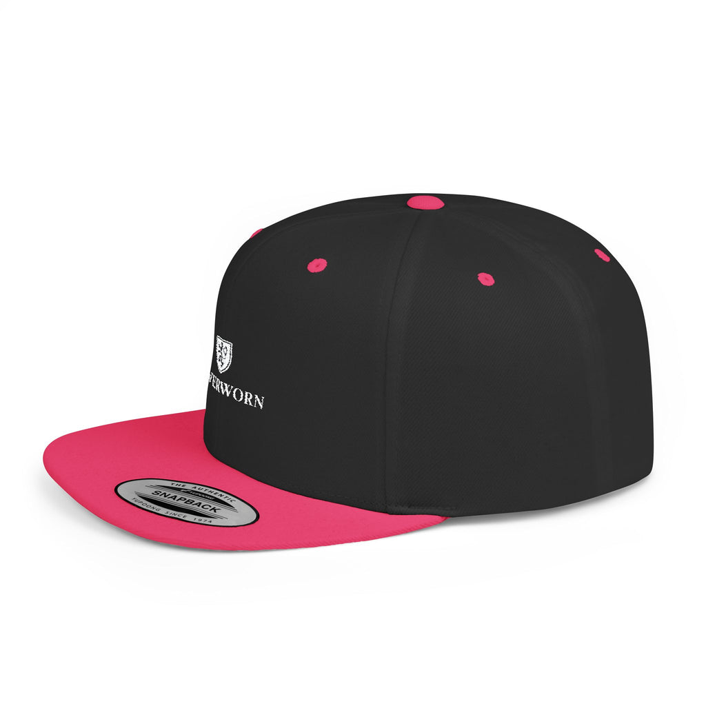 Flat Bill Snapback Hat — Leverworn Crest Embroidered Snapback Printify