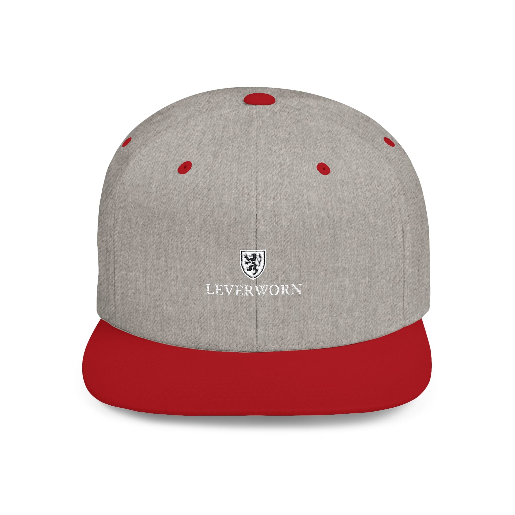 Flat Bill Snapback Hat — Leverworn Crest Embroidered Snapback Printify