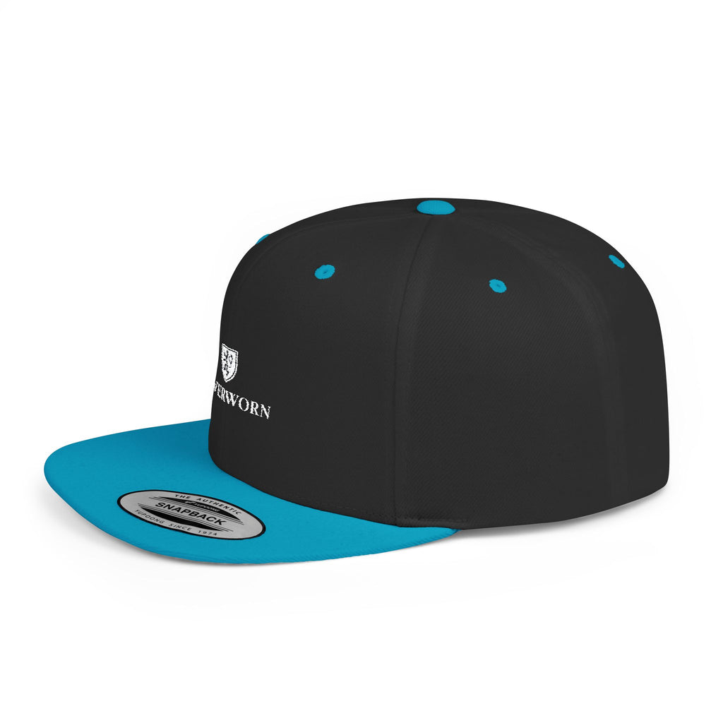 Flat Bill Snapback Hat — Leverworn Crest Embroidered Snapback Printify