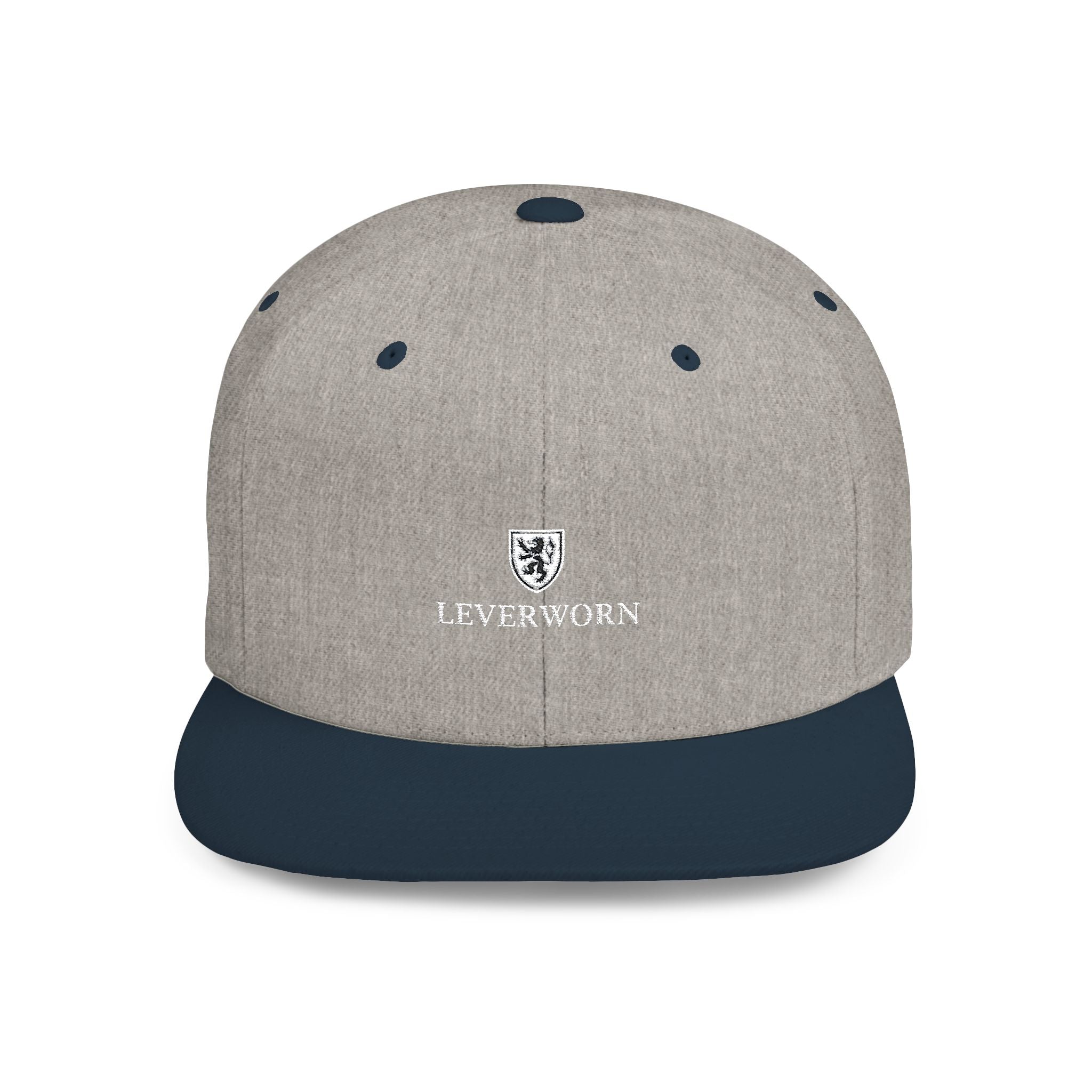 Flat Bill Snapback Hat — Leverworn Crest Embroidered Snapback Printify