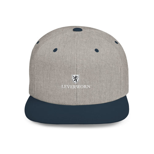 Flat Bill Snapback Hat — Leverworn Crest Embroidered Snapback Printify